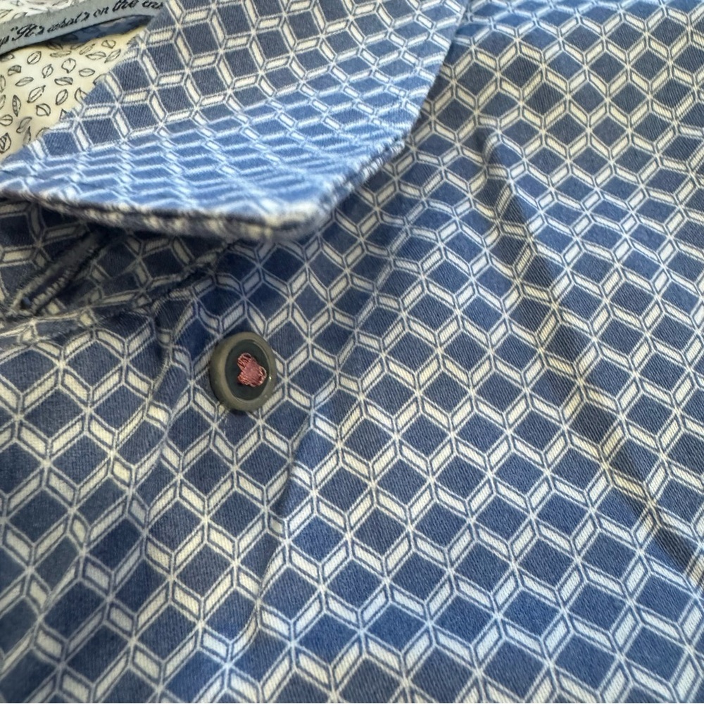Ted Baker London Blue Geometric Diamond Print Short Sleeve Button Down Shirt XL - Picture 9 of 15